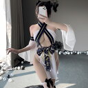 SENMHS セクシー コスプレ 花魁 和服 着物 和風 和装 可愛い ランジェリー コスチューム ベビドール 前開き ボディコン ドレス 袖 Tバック 3点セット レディース ネイビー