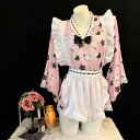 【予約】SENMHS和風セクシーコスチューム(浴衣+エプロン+Tバック+うさぎ尻尾)4点セット 花魁 ベビドール風 ピンクウサギ柄 前開きデザイン フリーサイズ 撮影用 大人ランジェリー レディース 仮装 和装 コスプレ