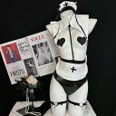 【即納】SENMHS コスプレ セクシー シスター 修道女 コスチューム ランジェリー 聖女 十字架かわいい ランジェリー ハロウィン ブラック レディース カチューシャ トップス レオタード 手袋 レッグリング ニップレス 6点セット