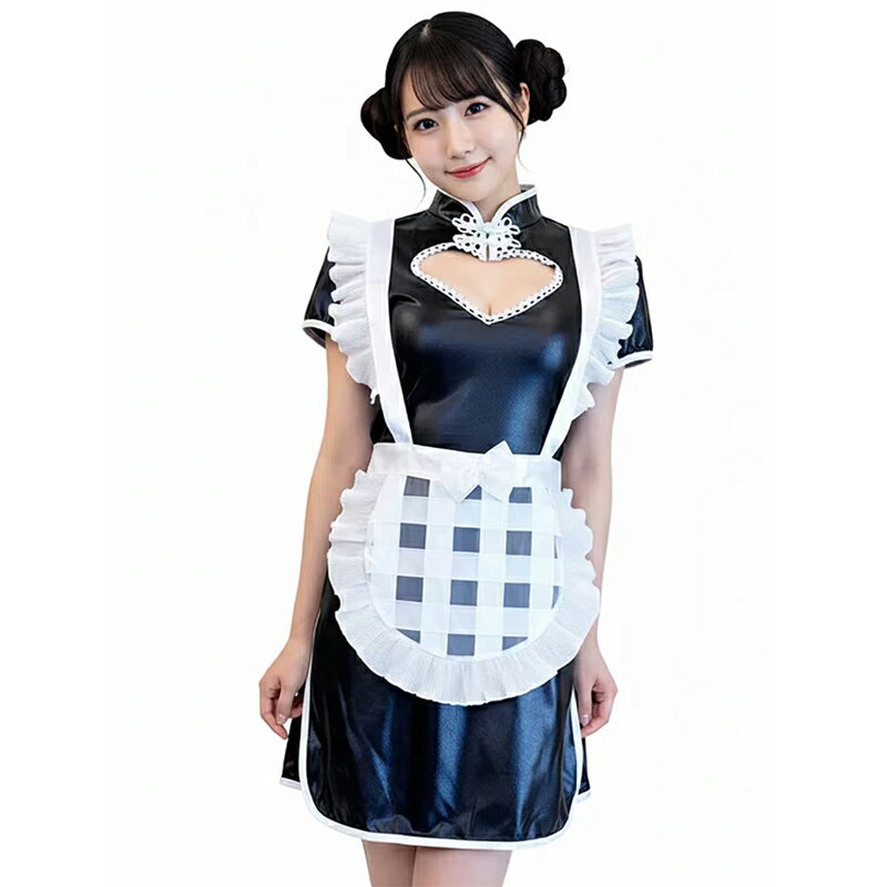 【予約】SENMHSセクシー ランジェリーメイド服 コスプレ レディース 制服（チャイナ＋エプロン＋Tバック＋髪飾り*2＋羽根のおもちゃ棒）チャイナ風 ナイトクラブ風 仮装 ハロウィン パーティー イベント コスチューム