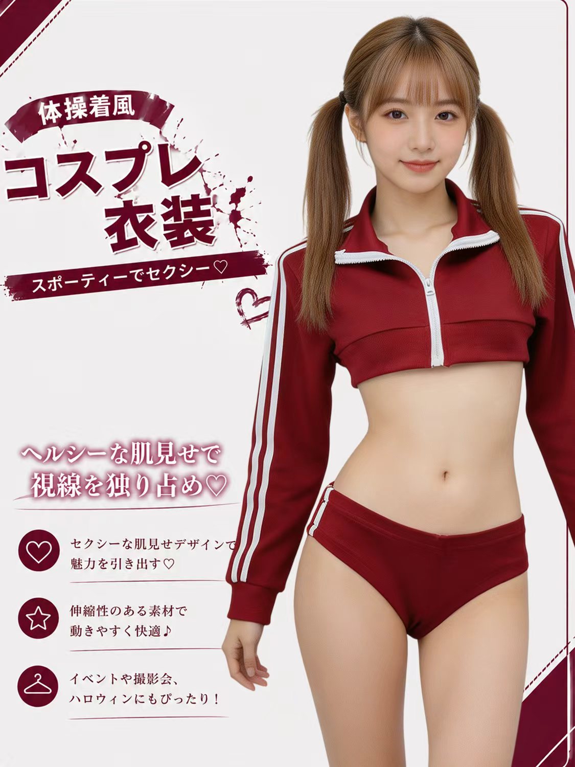 乐天商城 - 【即納】SENMHS セクシー 学生風 スポーツコスプレ セット 赤 チアガール 体操服風 コスチューム コスプレ ランジェリー セパレート ミニトップス ショートパンツ レディース 可愛い 学園風 イベント パーティー 撮影衣装 フリーサイズ