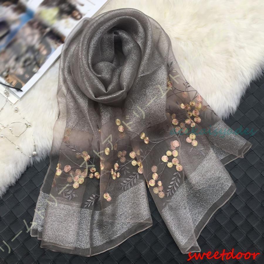 花柄 刺繍 シルク 大判ストール ストール スカーフ 大判 結婚式 無地 花柄 春 夏 春夏 秋 冬 秋冬冷房..