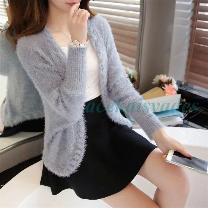 厚手ニットカーディガン レディース 秋 冬 袖ゆったり アウター 防寒 ショート丈 ニットカーディガン モヘア風 ニット カーディガン レディース 春物 ショート丈