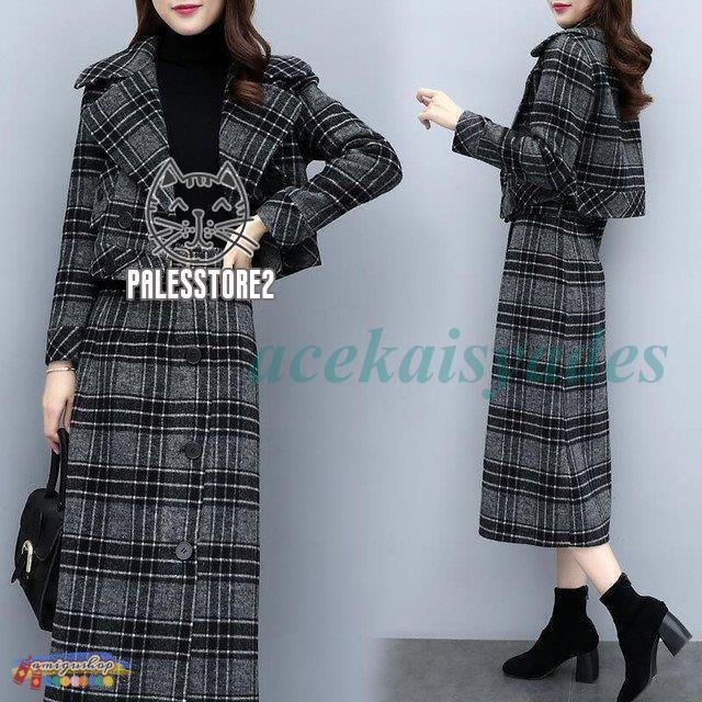 セットアップ ツーピース レディース 秋 冬 コンサバ チェック柄 ジャケット ショート丈 スカート ミモレ丈 ロング丈 ウール きれいめ 20代 30代 40代