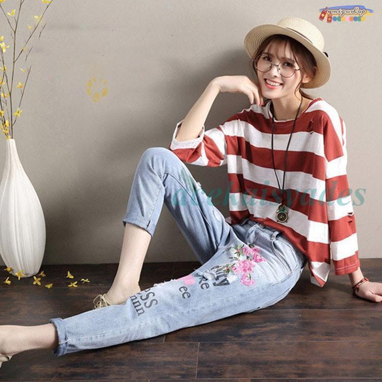 レディースジーンズ　春夏秋冬　レディース　ダメージ　九分丈　刺繍　デニムパンツ　ジーンズ　オールシーズン　デニム　Gパン　パンツ　ボトムス　細身