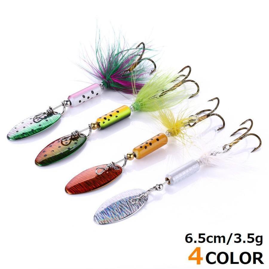 トリプルフック＆クレビスタイプのインディアナブレード付き♪キャストしやすいスピナータイプのトラウトルアーです。初心者の方も使いやすく、渓流釣りやトラウトフィッシングと大活躍☆【サイズについて】長さ：6.5cm／重量：3.5g・測り方により誤差が生じる場合がございます。・同じサイズでも色やデザインによって大きさが異なる場合もございます。【素材について】合金、他【カラーについて】生産ロットにより柄の出方や色の濃淡が異なる場合がございます。お使いのモニターや撮影時の光の加減などにより画像と実際の商品のカラーが異なる場合もございます。予告なしにカラーやデザインなどの変更がある場合もございます。