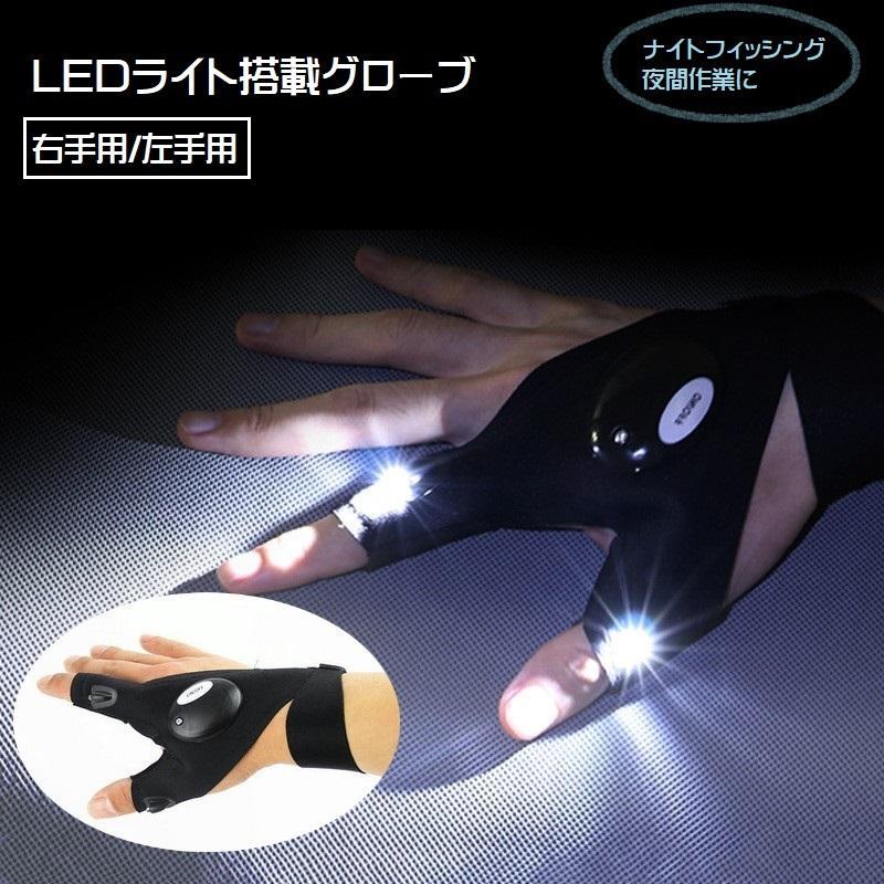 ボタンひとつで手元のLEDライトが光るグローブ（片手用）です。ナイトフィッシングや夜間の作業時におすすめのアイテム◎右手用と左手用があります。電池：CR2016電池(付属)【サイズについて】画像をご参照ください。【素材について】ポリエステル　プラスチック【カラーについて】生産ロットにより柄の出方や色の濃淡が異なる場合がございます。お使いのモニターや撮影時の光の加減などにより画像と実際の商品のカラーが異なる場合もございます。予告なしにカラーやデザインなどの変更がある場合もございます。