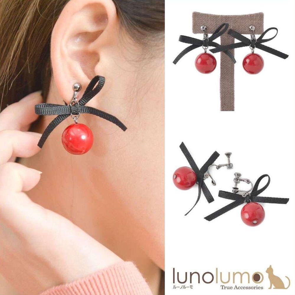 【メール便送料無料】イヤリング レディース リボン 赤 黒 ボール フェミニン ガーリー E