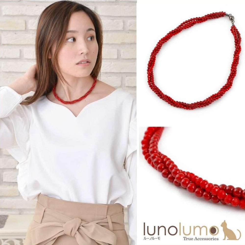 【メール便送料無料】再入荷 クラシカルレッド レッドボールとクリスタルのツイストネックレス N