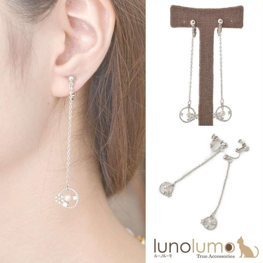 【メール便送料無料】SALE 雪の結晶とパールのロングデザインイヤリング E