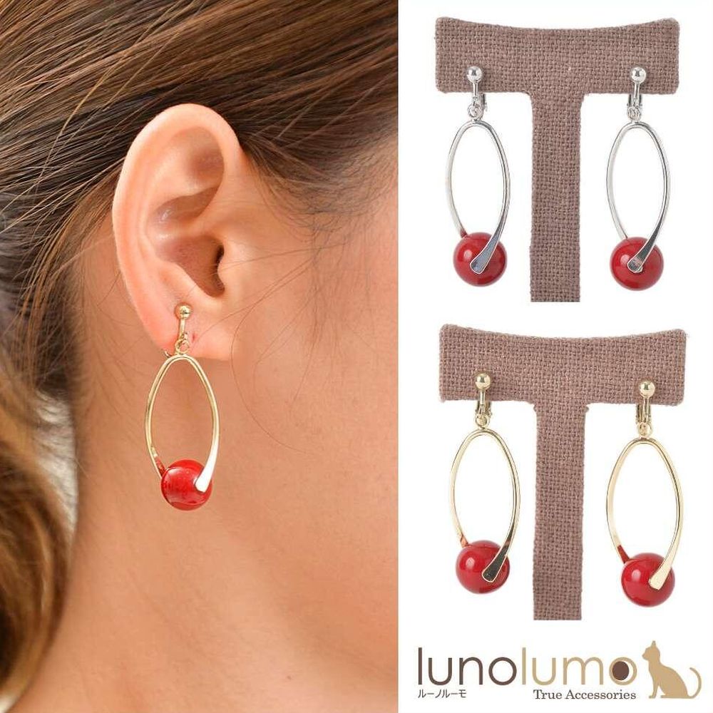 【メール便送料無料】SALE クラシカルレッド オーバルメタルとレッドボールの大きめイヤリング E