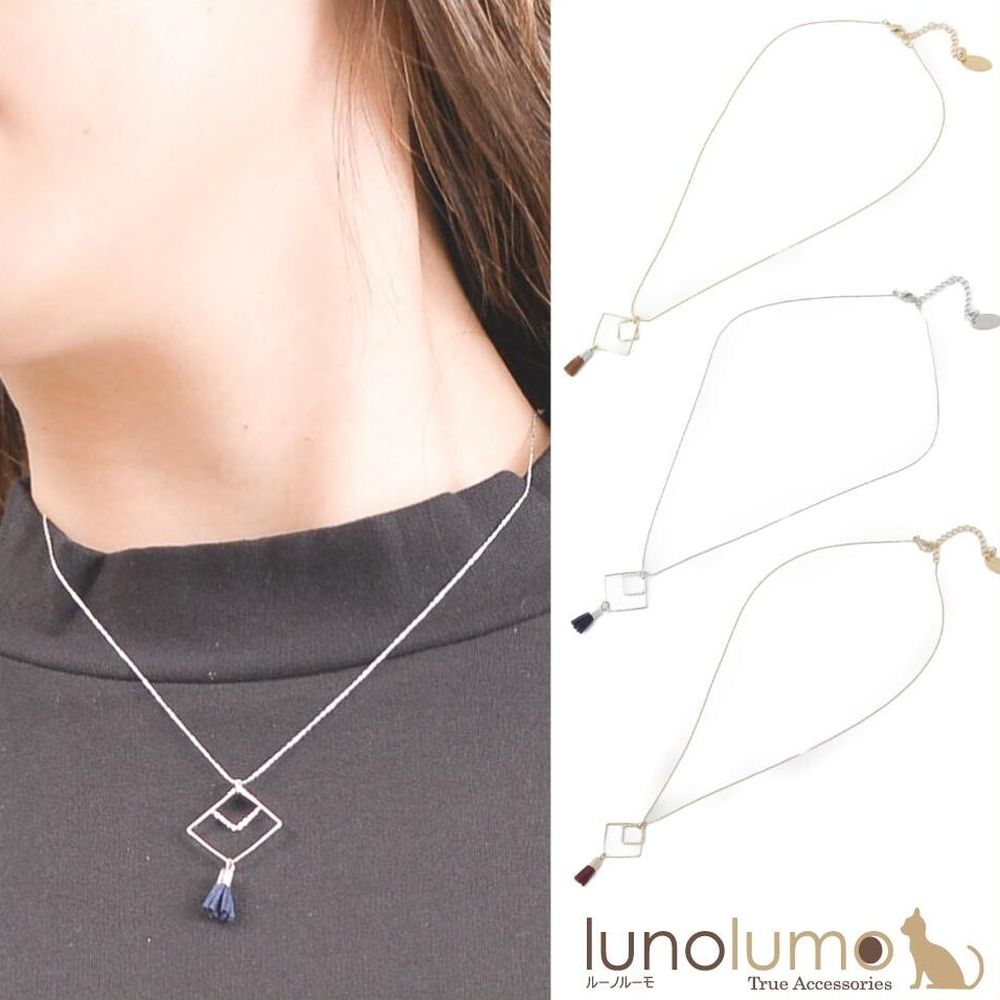 【メール便送料無料】SALE タッセルとひし形メタルのショートネックレス N