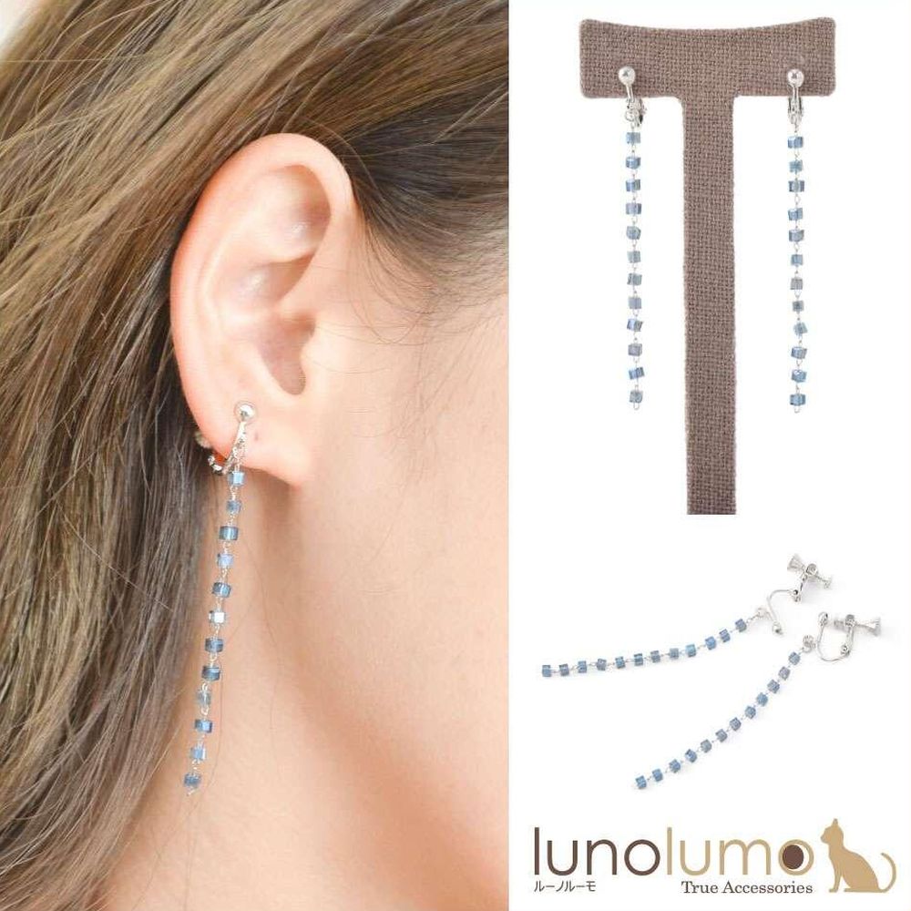 【メール便送料無料】SALE イヤリング ロング 青 レディース Iライン キューブ キラキラ 女子会 デート E