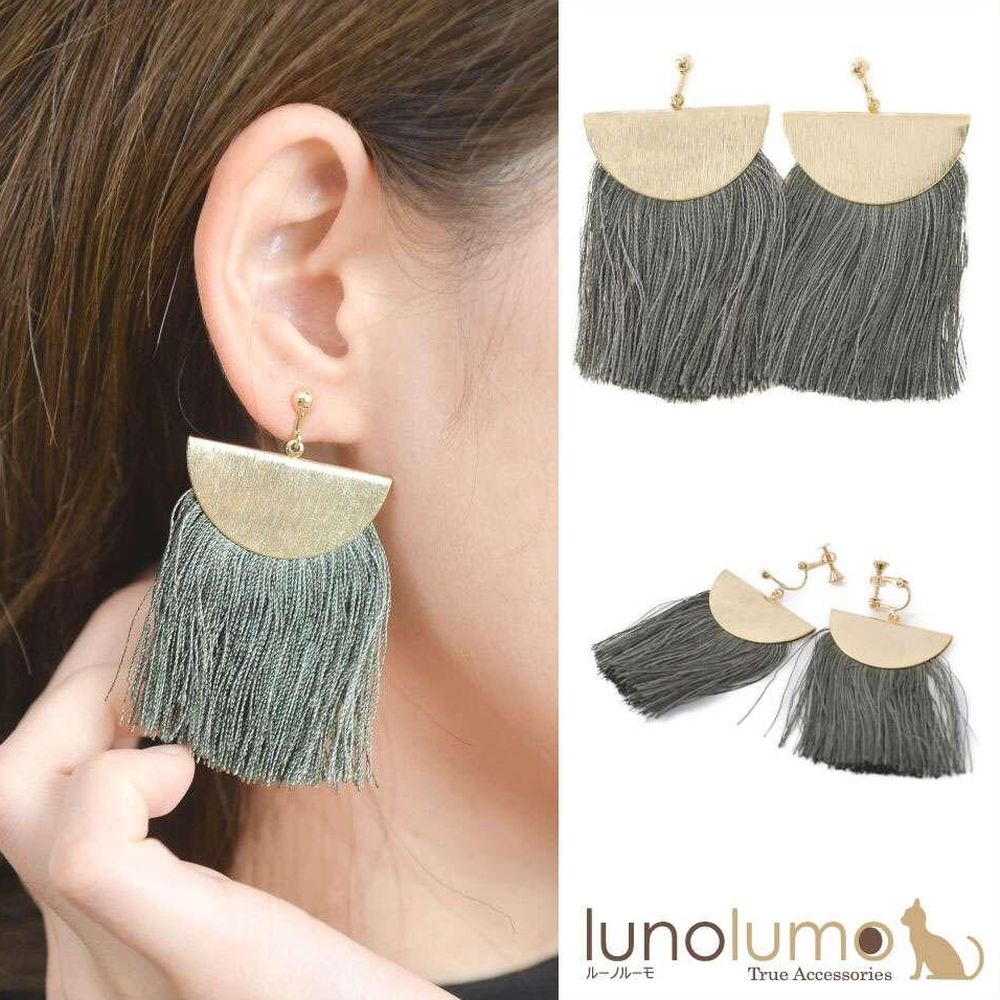 【メール便送料無料】SALE イヤリング フリンジ レディース ゴールド モスグリーン 流行 大ぶり トレンド E