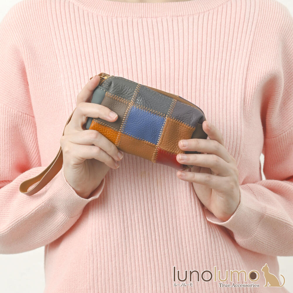 ポーチ 本革 牛革 レザー マルチカラー ハンドストラップ付 お洒落 プレゼント Z