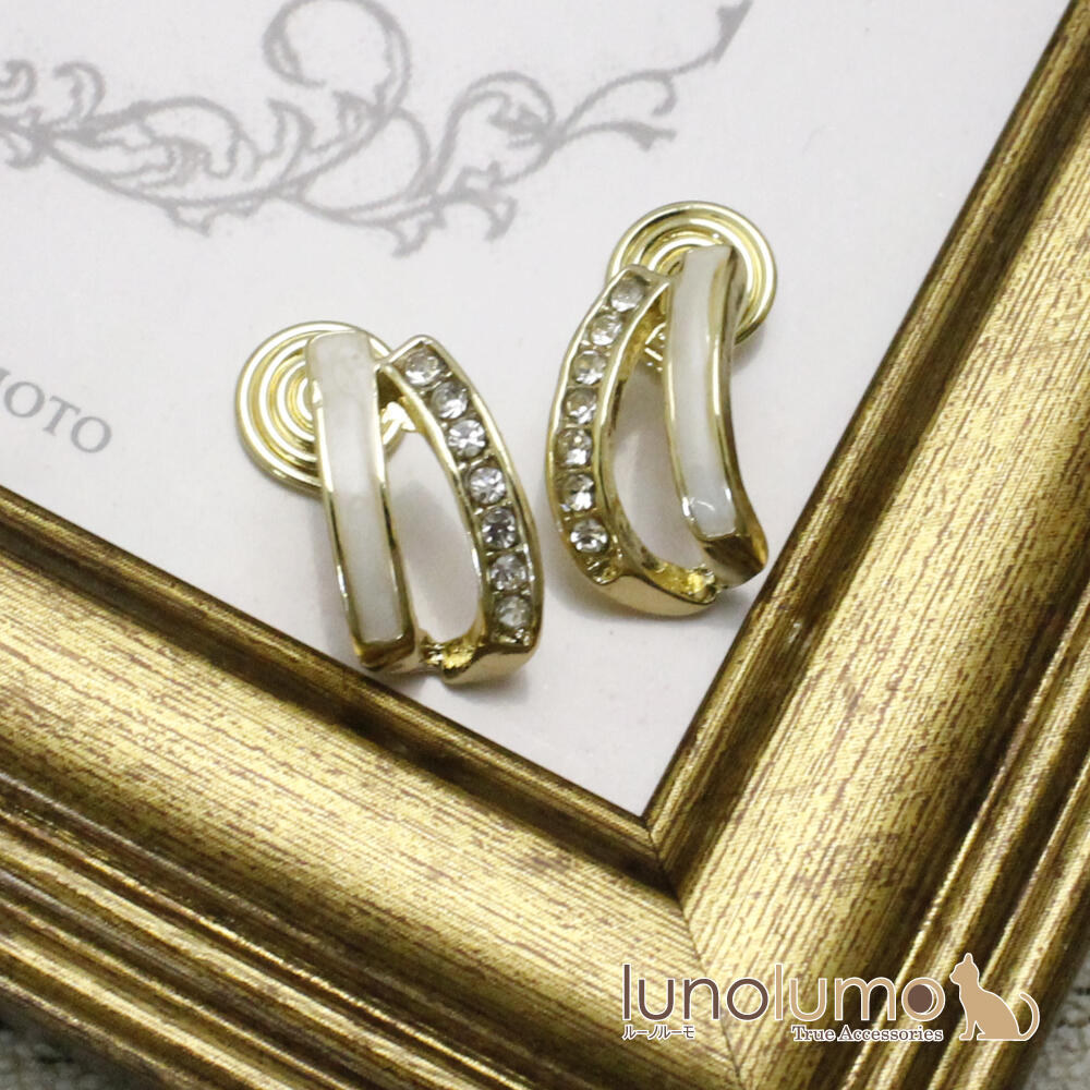 【メール便送料無料】イヤリング レディース ラインストーン キラキラ メタル ゴールド 白 カジュアル プレゼント E