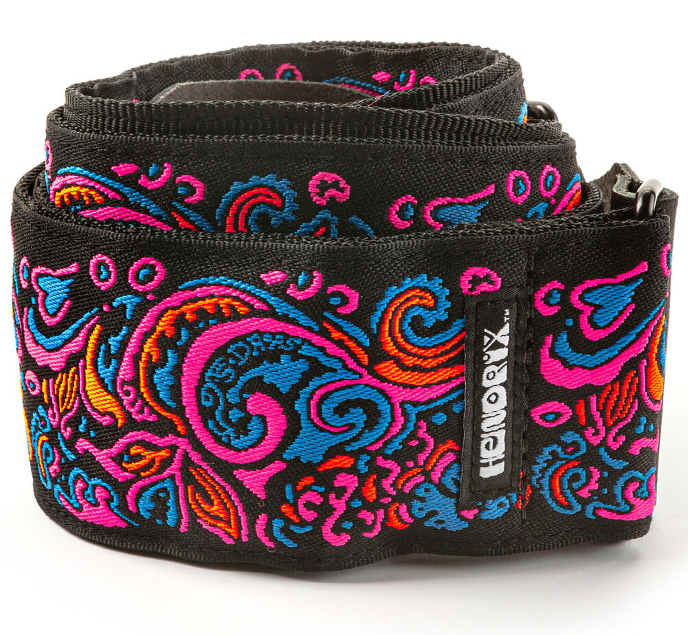 JIMI HENDRIX / LOVE DROPS STRAP Blacklight Collection Jim DunlopとAuthentic Hendrix, LLC.が提携して製作されたJimi Hendrixオフィシャルギターストラップです。Jimi Hendrixが使用していたGibson Flying Vに施されたペイントをイメージしてデザインされています。 ・長さ : 約99cm 〜 167cm ・幅 : 約6.5cm ・型番 : JH28 ・Made in CANADA ・正規輸入品 ・Authentic Hendrix, LLC 認可 Jimi Hendrix Blacklight Collectionは、サイケデリック時代へのオマージュとして誕生した数量限定コレクション。ブラックライトに反応して発光するジャカード織り生地を採用した特別仕様のストラップです。