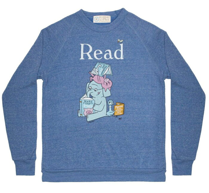 [Out of Print] Mo Willems / Read with Elephant & Piggie, and The Pigeon Sweatshirt (Pacific Blue)