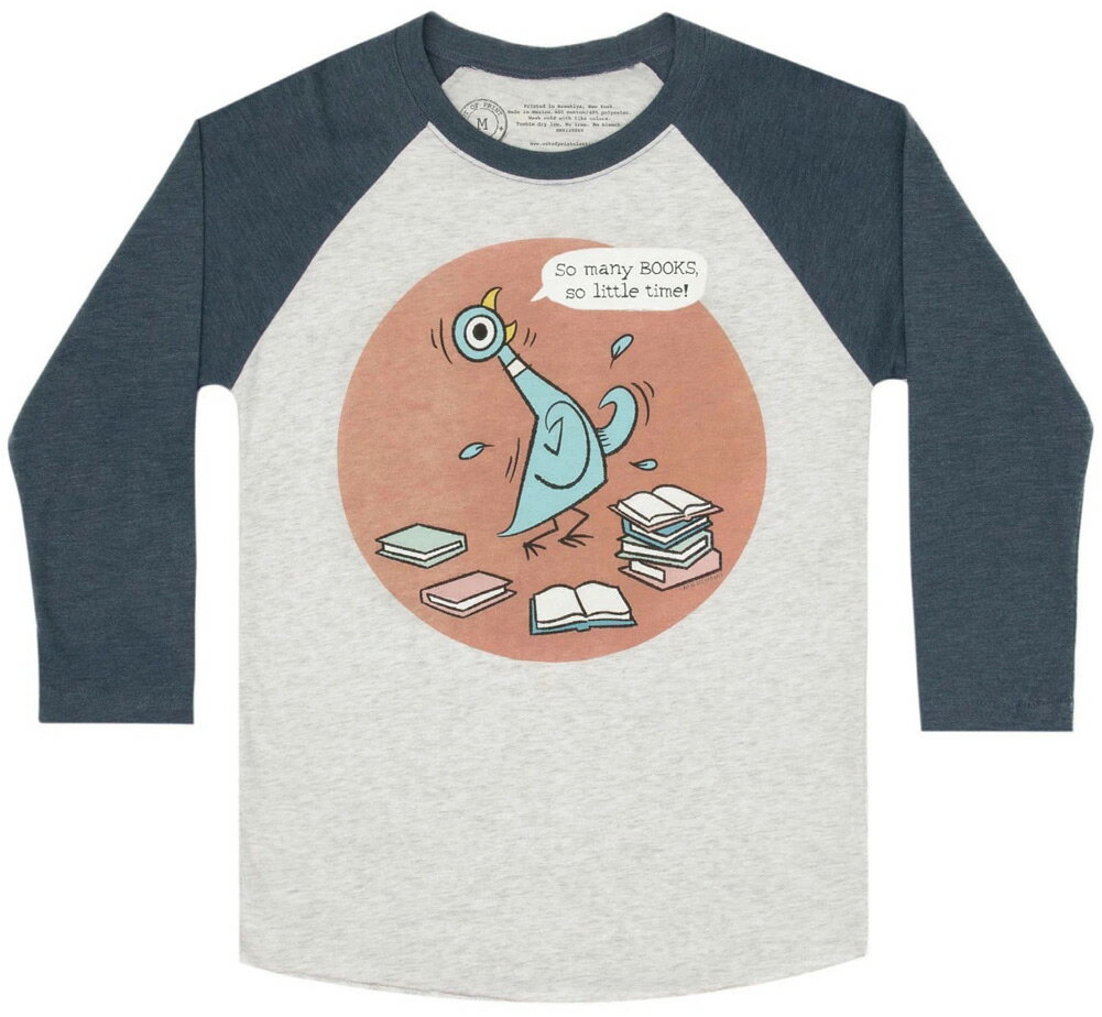 [Out of Print] Mo Willems / The Pigeon: So Many Books Raglan Tee (Heather White/Indigo) - [AEgEIuEvg] UEsW O TVc