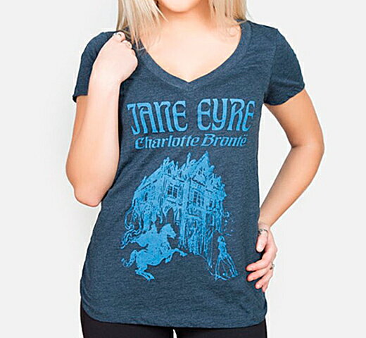 Out of Print Charlotte Bront / Jane Eyre V-Neck Tee (Midnight Navy) (Womens)