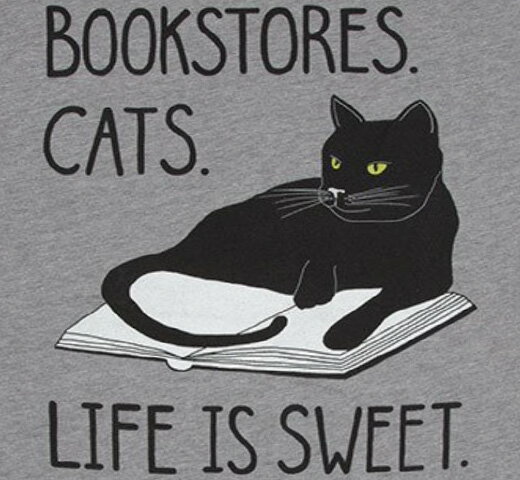 [Out of Print] Bookstores. Cats. Life is Sweet. Tee (Heather Grey)