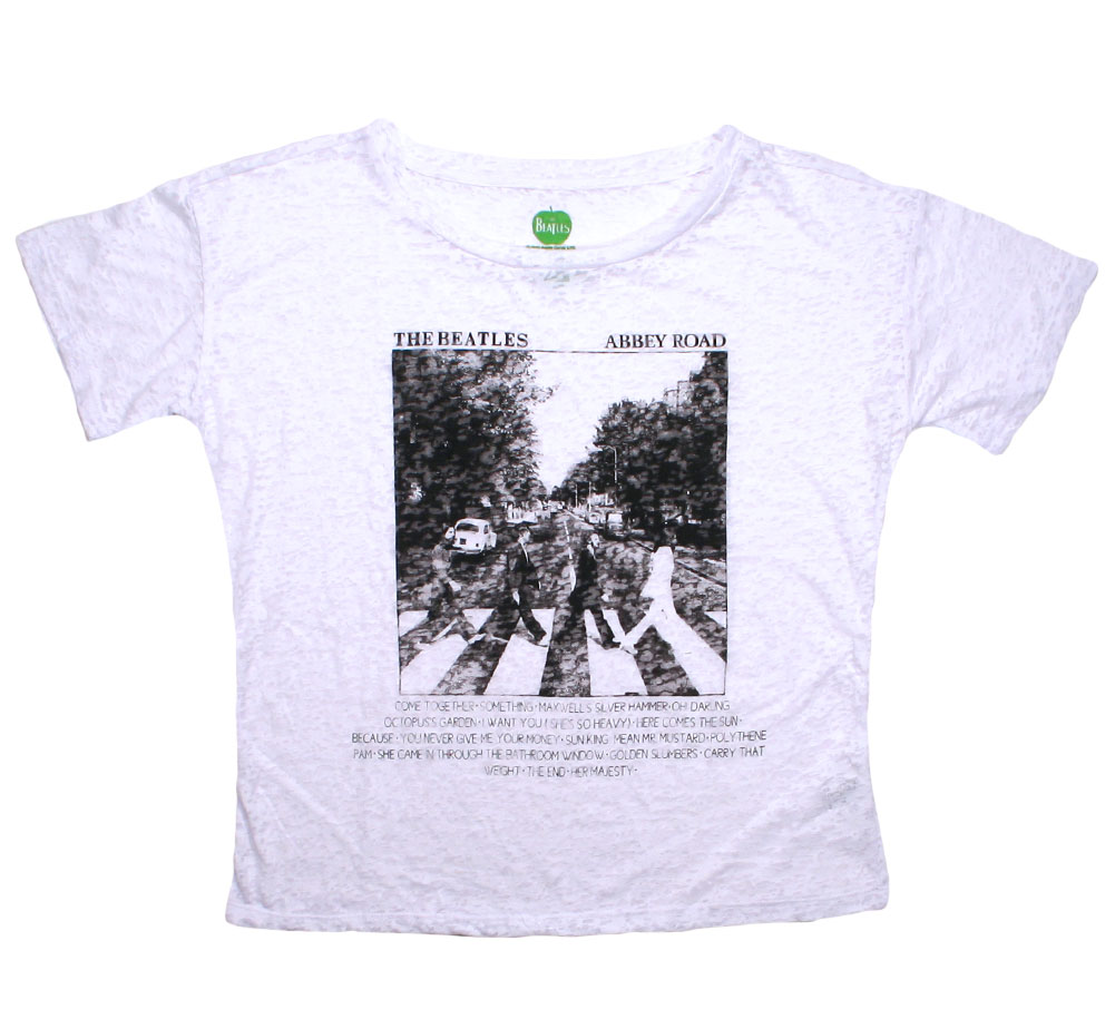 The Beatles / Abbey Road Burnout Tee (White) (Womens) - ザ・ビートルズ Tシャツ