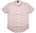 David Bowie / World Tour Logo Pattern Button Down Short Sleeve Shirt (White) - fBbhE{EC {^_E Vc