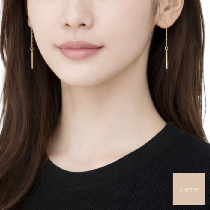 変色しにくい 16金コーティング 選べる ピアス イヤリング 金属アレルギー対応 ゴールド 華奢 スティック ツイスト チェーン 揺れる 樹脂ノンホールピアス 繊細 シンプル 上品 大人可愛い レディース ソーシャルギフト対応 rt57 Luster accessory