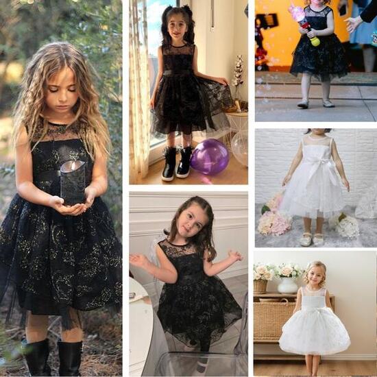 子供ドレス　ピアノ発表会ドレス　子供フォーマルドレス　フラワーガール　女の子ドレス　プリンセスドレス　七五三撮影ドレス　スコンクールドレス　演奏会　お誕生会　結婚式　キッズドレス　ブラック　ホワイト　100cm ~150cm