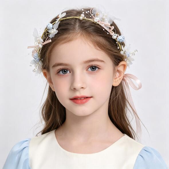 【送料無料】子供髪飾り 花 リーフ パール 小花モチーフ カチューシャ ウエディング ヘッドドレス フラワーティアラ 女の子用　髪飾り 子供 ピアノ発表会　 ヘアアクセサリー 結婚式 入学式 卒業式　コンクール パーティー　女の子用小物