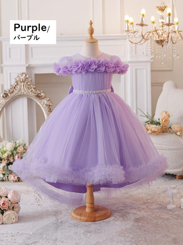 Rakuten - 子供ドレス　ピアノ発表会ドレス　子供フォーマルドレス　フラワーガール　女の子ドレス　プリンセスドレス　七五三撮影ドレス　スコンクールドレス　演奏会　お誕生会　結婚式　キッズドレス　ホワイト　ピンク　グリーン　パープル　110cm ~160cm