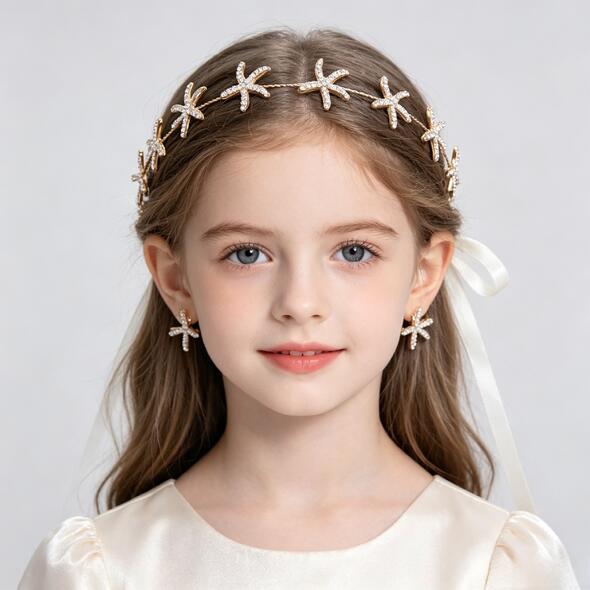 【送料無料】子供髪飾り 花 リーフ パール 小花モチーフ カチューシャ ウエディング ヘッドドレス フラワーティアラ 女の子用　髪飾り 子供 ピアノ発表会　 ヘアアクセサリー 結婚式 入学式 卒業式　コンクール パーティー　女の子用小物(イヤリングつき)