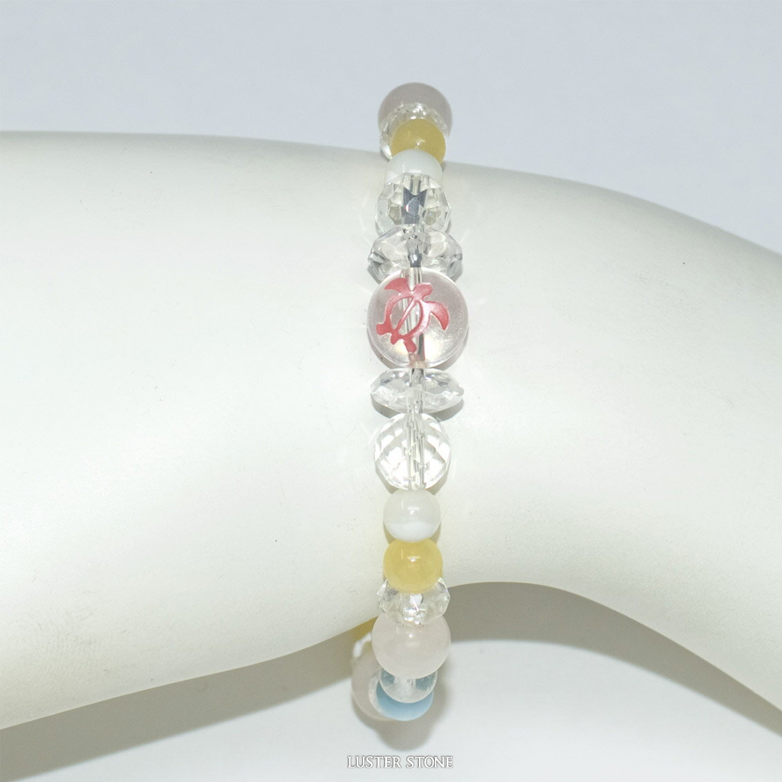 パワーストーン 天然石 オリジナルデザインブレスレット クォーツ（ホヌ） ローズクォーツ ミルキーアクアキャッツアイ マザーオブパール アラゴナイト クォーツカットボタン プレゼント 開運 ギフト レディース