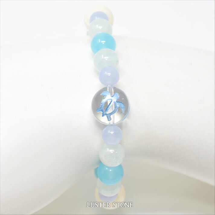 天然石 オリジナルデザインブレスレット クォーツ（ホヌ） シーブルーカルセドニー マザーオブパール プレナイト ブルーレースアゲート パワーストーン プレゼント 開運 ギフト レディース