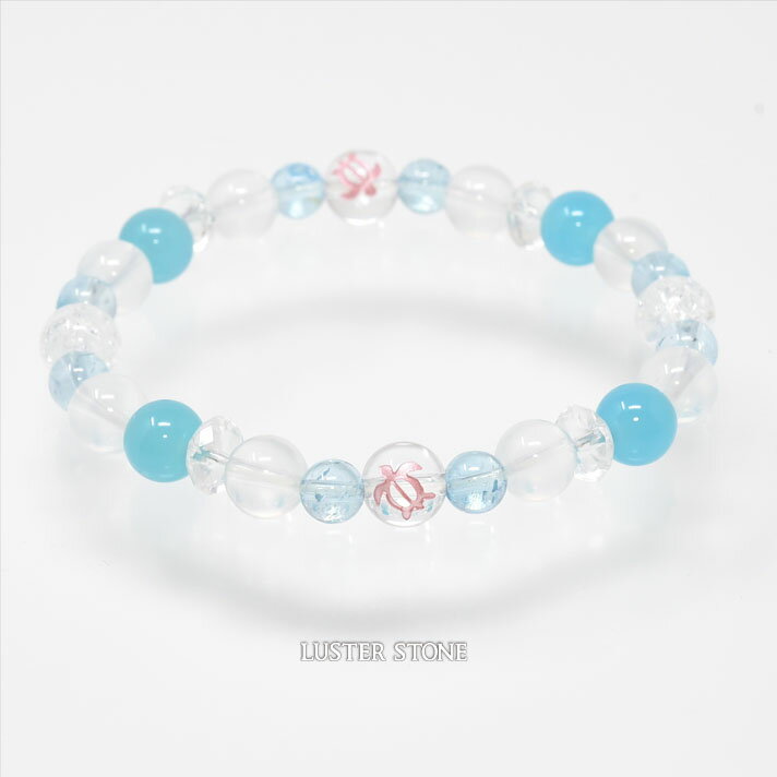 天然石 オリジナルデザインブレスレット クォーツ（ホヌ） ブルートパーズ ミルキークォーツ シーブルーカルセドニー クラッククォーツ パワーストーン プレゼント 開運 ギフト レディース