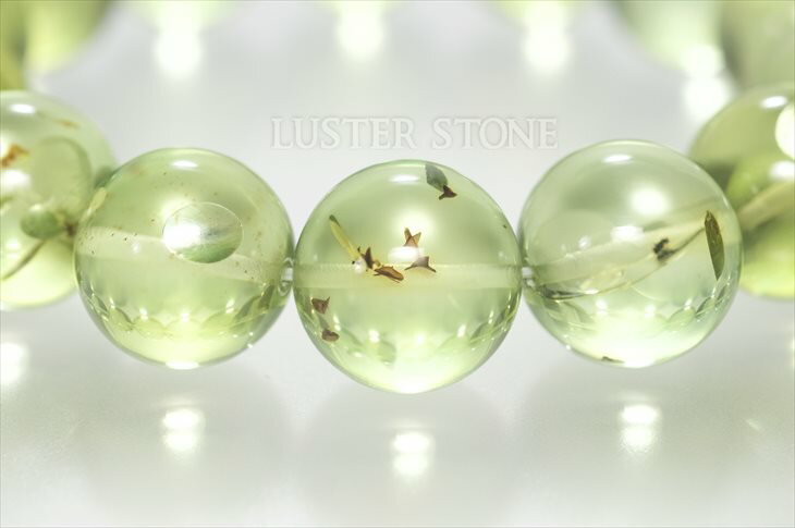 パワーストーン 天然石 ブレスレット グリーンアンバー（琥珀） 14.5mm プ...