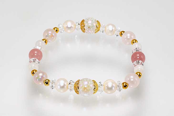 パワーストーン 天然石 ブレスレット レディース オーラクラック 淡水パール アゼツライト ローズクォーツレインボーオーラ マダガスカルローズクォーツ 水晶カットボタン プレゼント 開運 ギフト