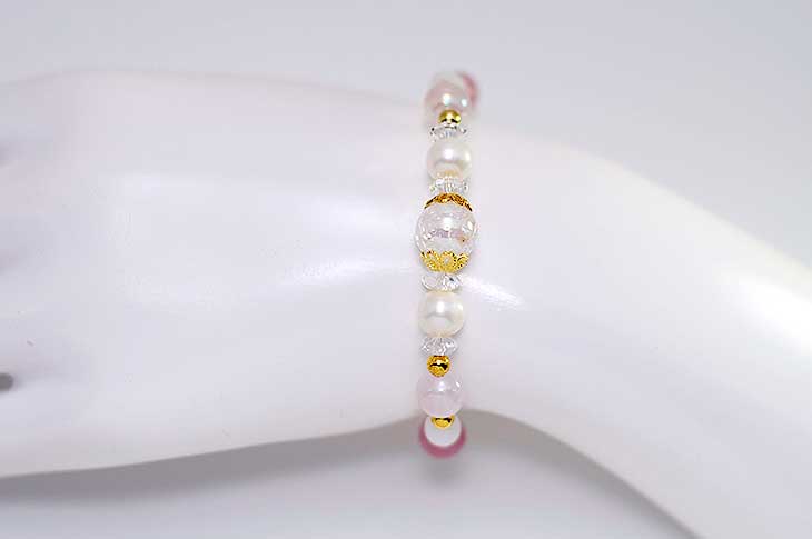 パワーストーン 天然石 ブレスレット レディース オーラクラック 淡水パール アゼツライト ローズクォーツレインボーオーラ マダガスカルローズクォーツ 水晶カットボタン プレゼント 開運 ギフト