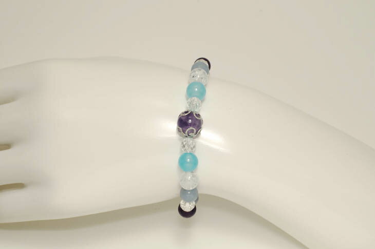 パワーストーン 天然石 ブレスレット レディース ドックティースアメジスト エンジェライト シーブルーカルセドニー プレゼント 開運 ギフト 誕生石 2月