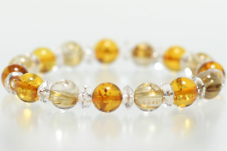 パワーストーン 天然石 ブレスレット レディース 天然アンバー ルチルクォーツ 最強デザイン ブレスレット 金運 ☆白河雪菜ちゃんも使用☆ プレゼント 開運 ギフト