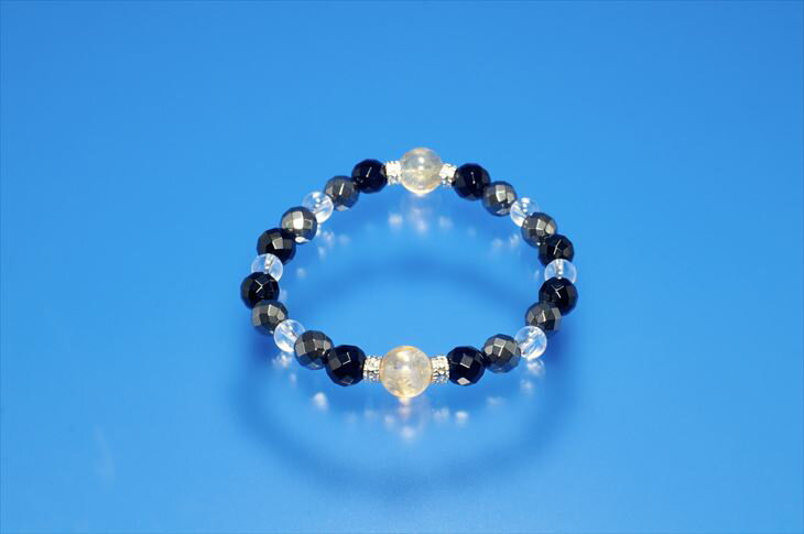 パワーストーン 天然石 ブレスレット レディース シトリン ヘマタイトミラーカット（磁気なし） オニキスミラーカット クォーツ プレゼント 開運 ギフト