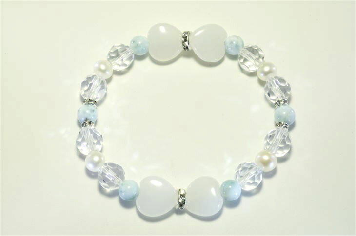 パワーストーン 天然石 ブレスレット レディース ホワイトジェイド（ハート） ラリマー 淡水パール ミラーカットクォーツ プレゼント 開運 ギフト
