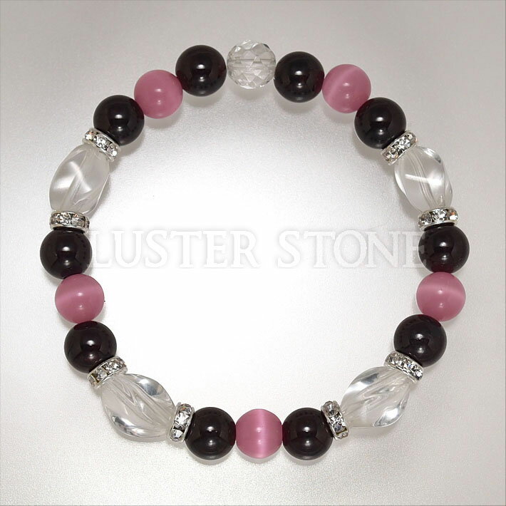 オリジナルデザイン ブレスレット ガーネット ピンクキャッツアイ クォーツ64面カット パワーストーン 天然石 プレゼント 開運 ギフト レディース