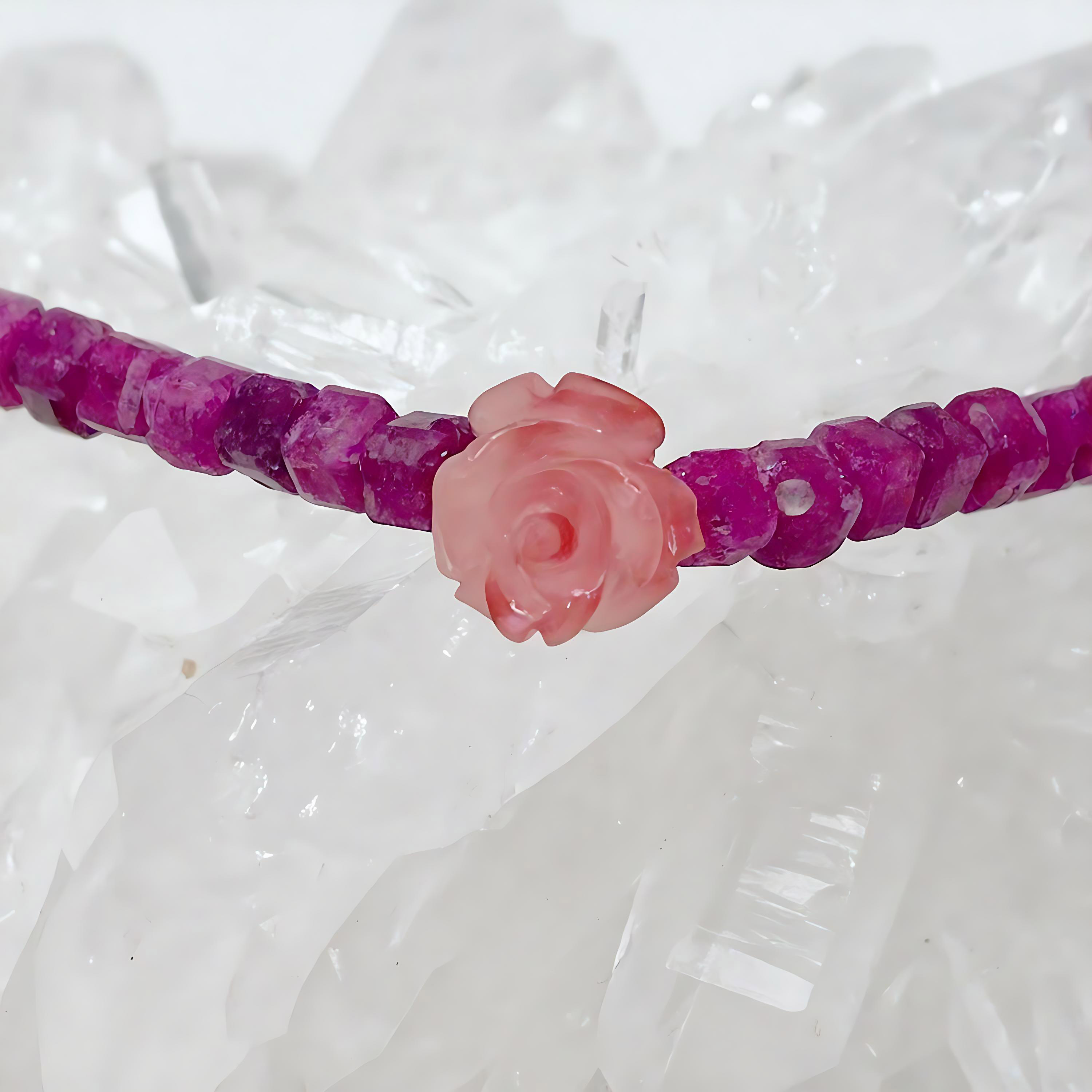 パワーストーン 天然石 デザインブレスレット ルビー 3mm シェル（薔薇）...