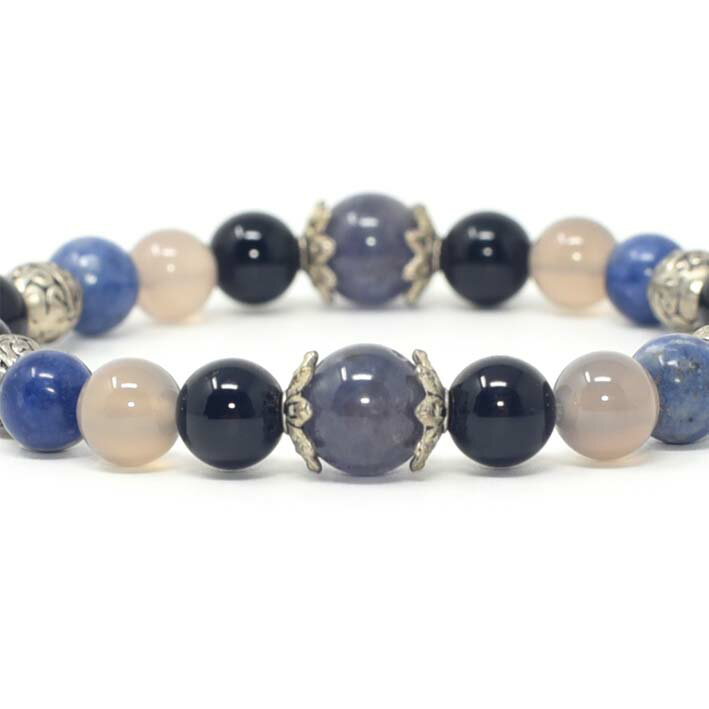 アイオライト オニキス ソーダライト グレーメノウ パワーストーン 天然石 オリジナルデザインブレスレット プレゼント 開運 ギフト レディース