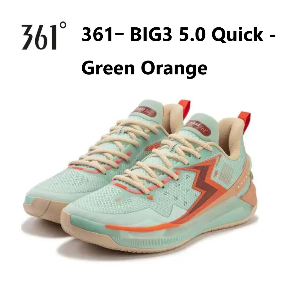 361° BIG3 5.0 Quick - Green Orange メンズ キッズ バッシュ スニーカー バスケット トレンド インスタ ジャンプ力アップ バスケIQ