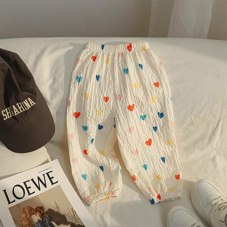 ロングパンツ 2枚セット 虫除け 春夏 薄手 2重ガーゼ 子供服 ベビー 男の子 女の子 虫よけ 長ズボン 総柄 綿 コットン 日除け カジュアル ルームウェア 防蚊 おでかけ 通園 通学 シンプル 80 90 100 110 120 130cm 送料無料 3