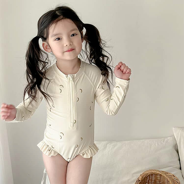 長袖 水着 女の子 ベビー キッズ ワンピース 幼稚園 ラッシュガード キャップ付き 水着 ベビー スイミングスクール UVカット ファスナー仕様 子供水着 着脱しやすい 赤ちゃん 紫外線対策 ガールズ 保育園 水着 オールイワン スイムスーツストレッチ - 2