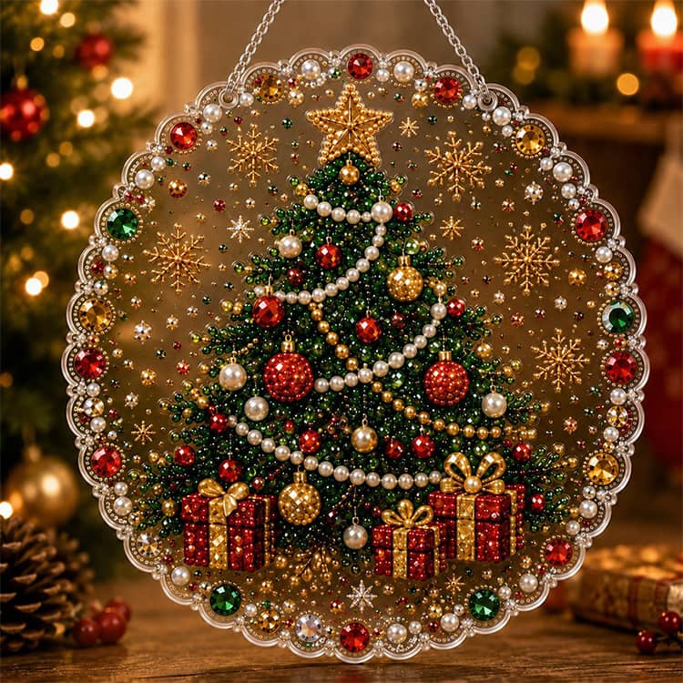 窓飾り クリスマス 吊り下げ パールアート キット クリスマスツリー 手作りキット ...