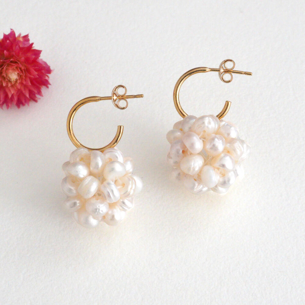 パールボールピアスゴールド淡水パー...